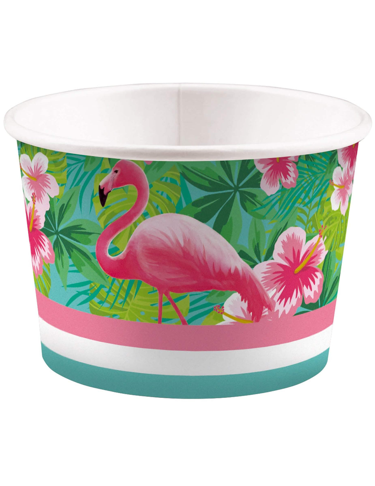 Pahar pentru înghețată Flamingo Paradise multicolor din carton cu imprimeu cu flamingo și flori tropicale