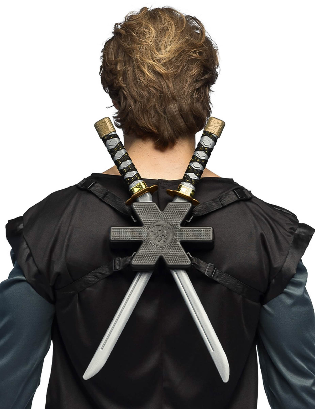 Vedere din spate a săbiilor încrucișate ale accesoriilor săbii samurai supereroi
