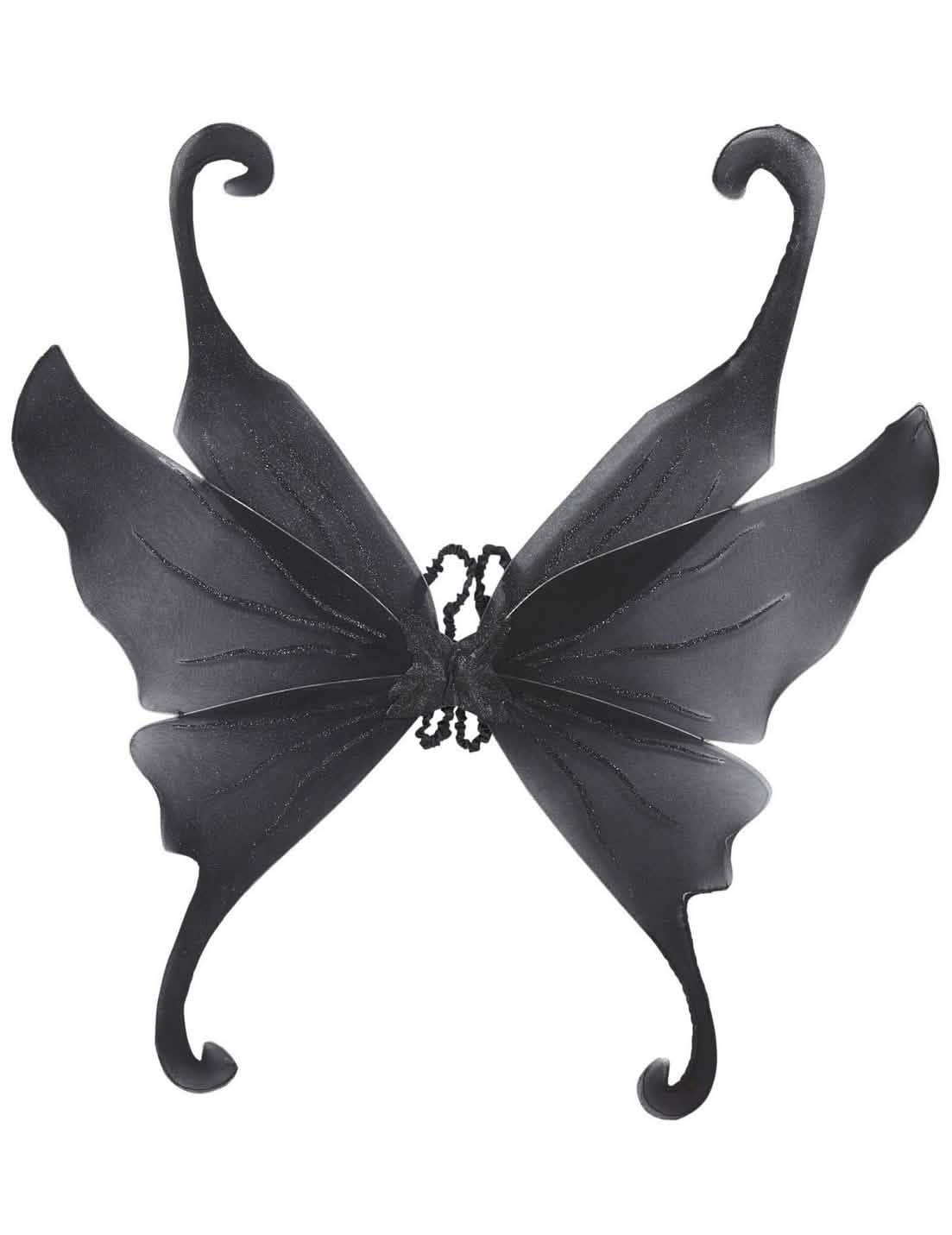 Vue de face des ailes noires à paillettes pour adulte
