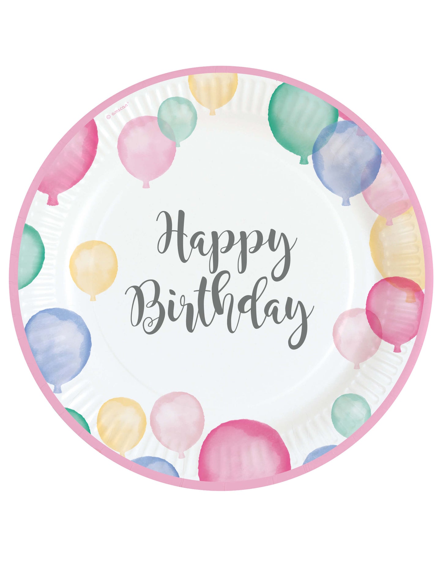 8 farfurii din carton happy birthday baloane pastel 23 cm margine roz