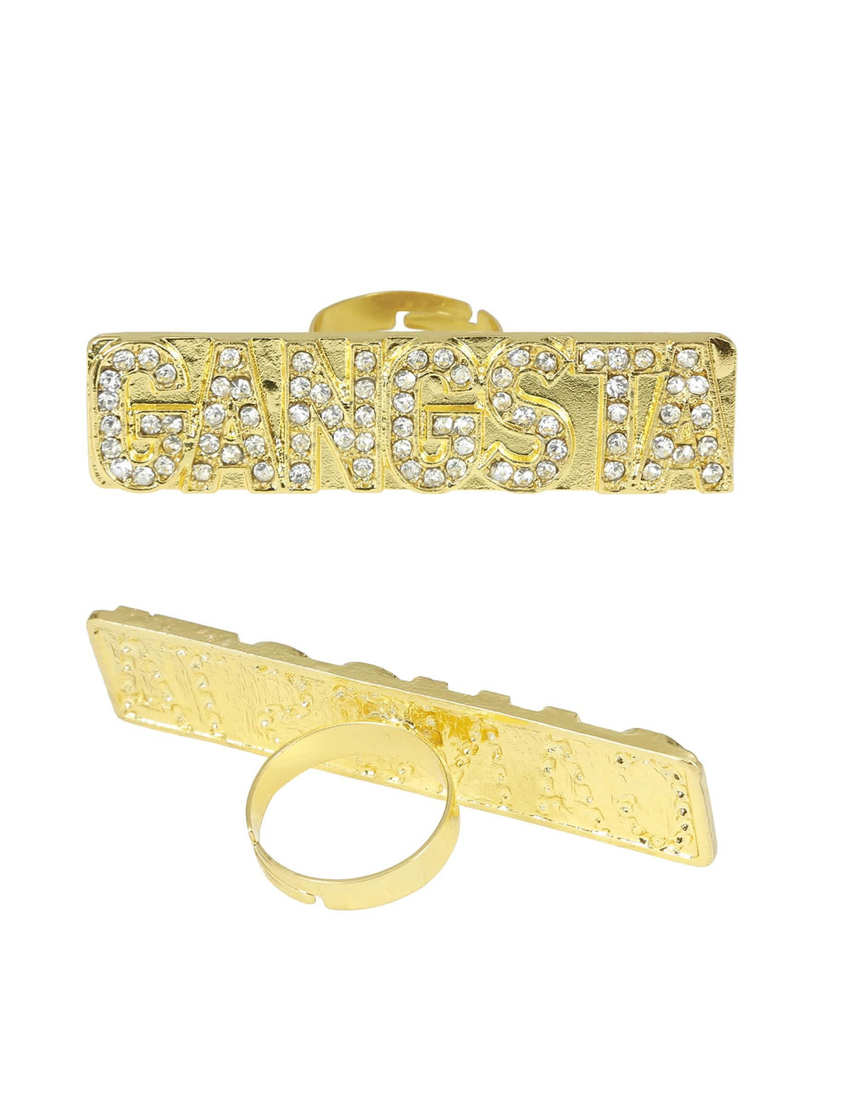 Vues de face et de dos de la bague gangsta à strass