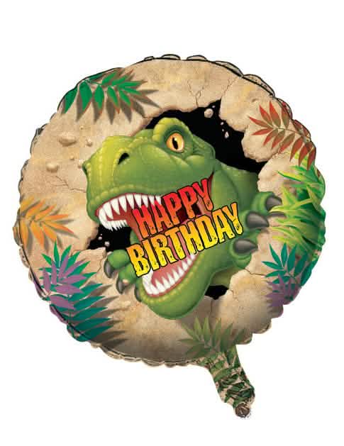 Balon din aluminiu pentru aniversare Dinozauri pentru copil verde cu T-Rex și Happy Birthday
