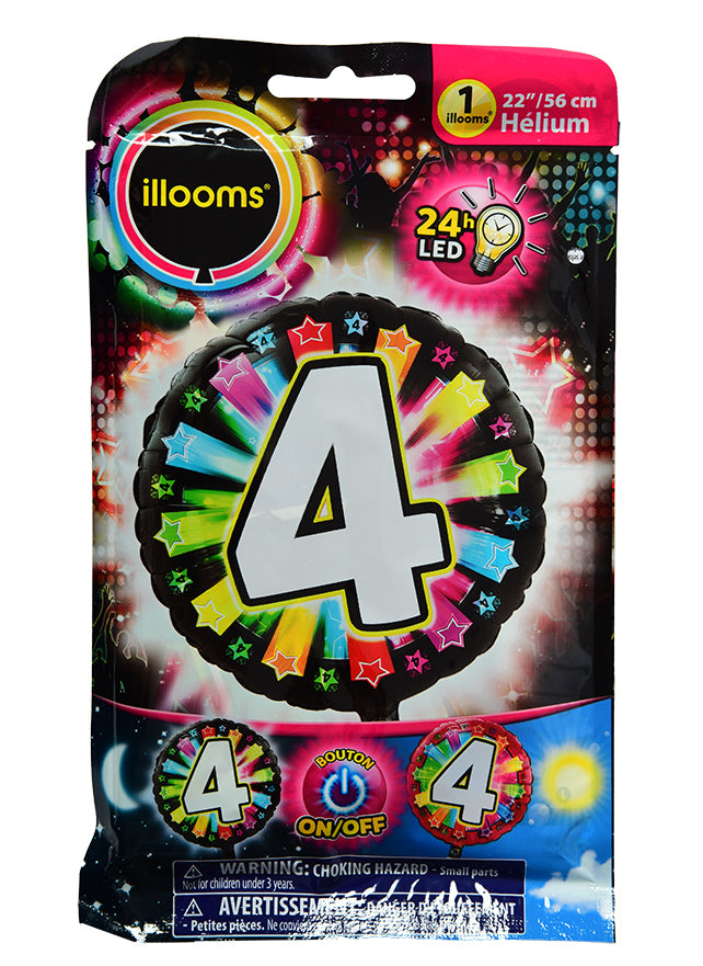 Ballon aluminium chiffre 4 pour fête multicolore LED Illooms
