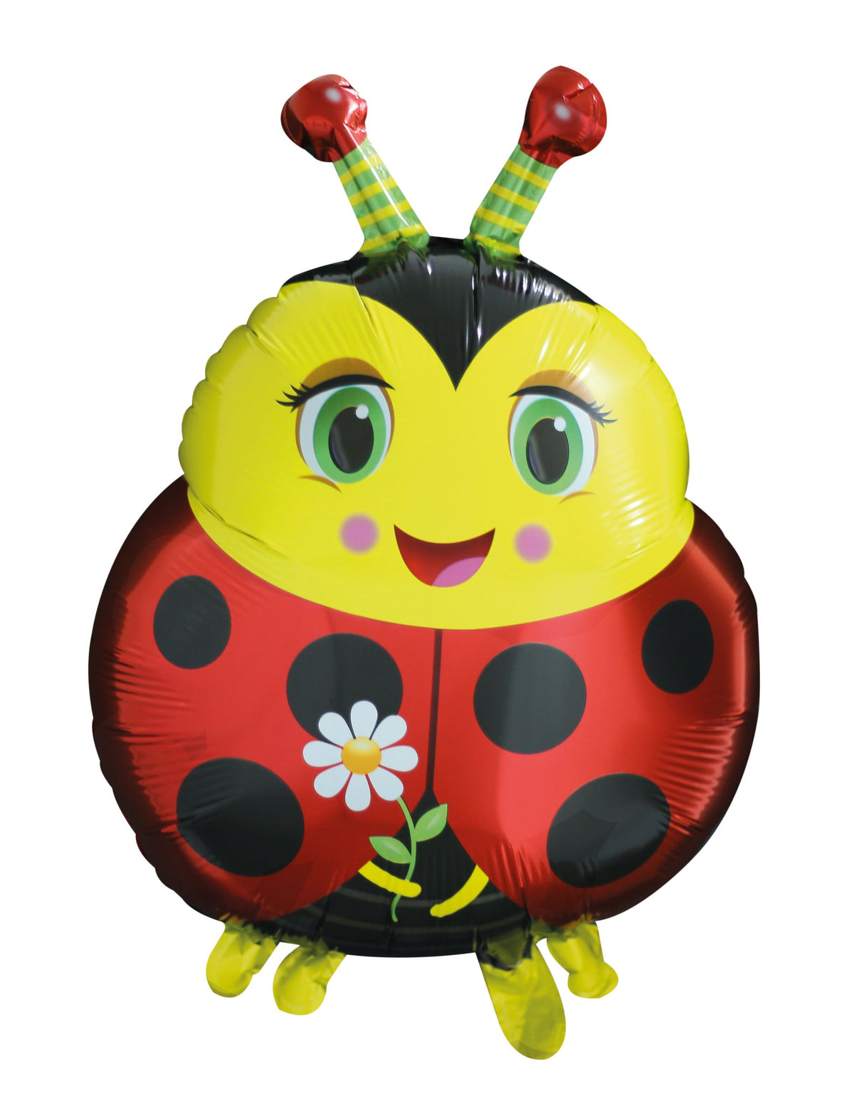 Ballon aluminium coccinelle pour anniversaire rouge et jaune avec fleur