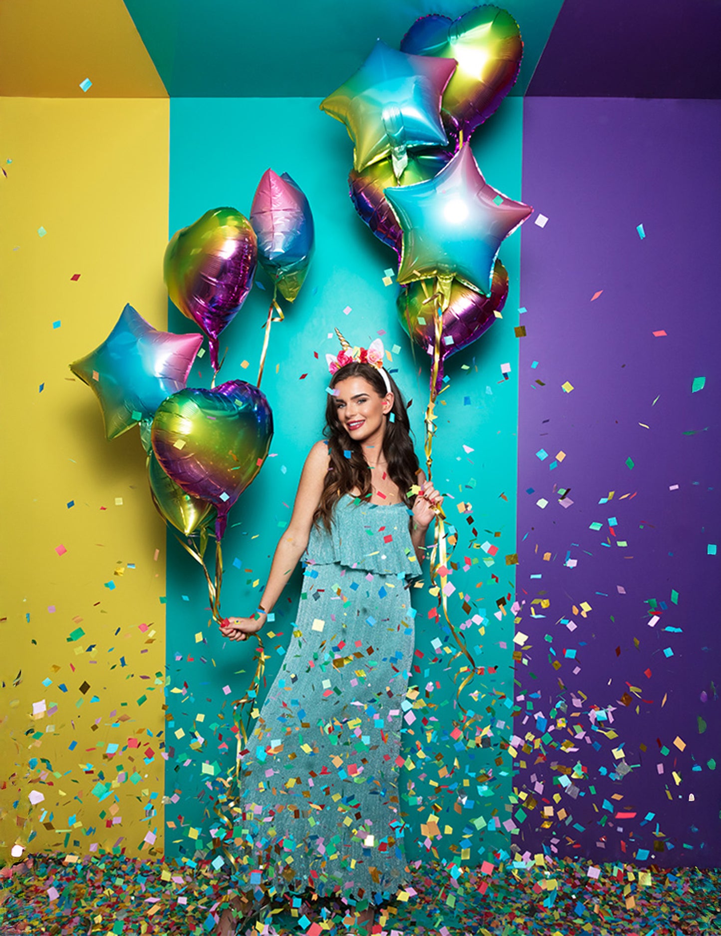 Bilă de aluminiu cu inimă multicoloră 45 cm