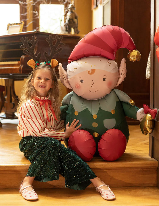 Balon din folie de aluminiu Elf verde și roșu 89 x 92 cm