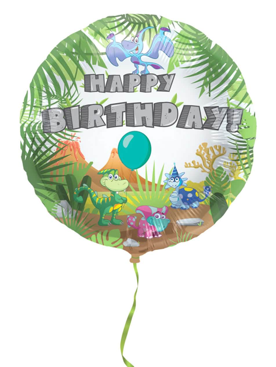 Balon din aluminiu happy birthday dinozaur pentru copil multicolor decor tropical