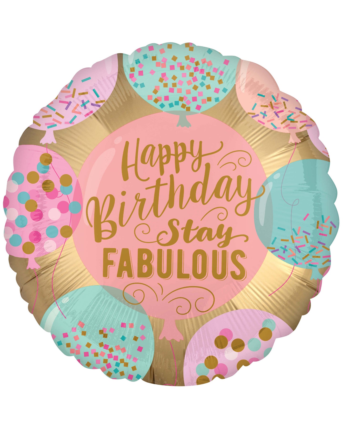 Ballon aluminium Happy Birthday pour anniversaire rose et doré Stay Fabulous