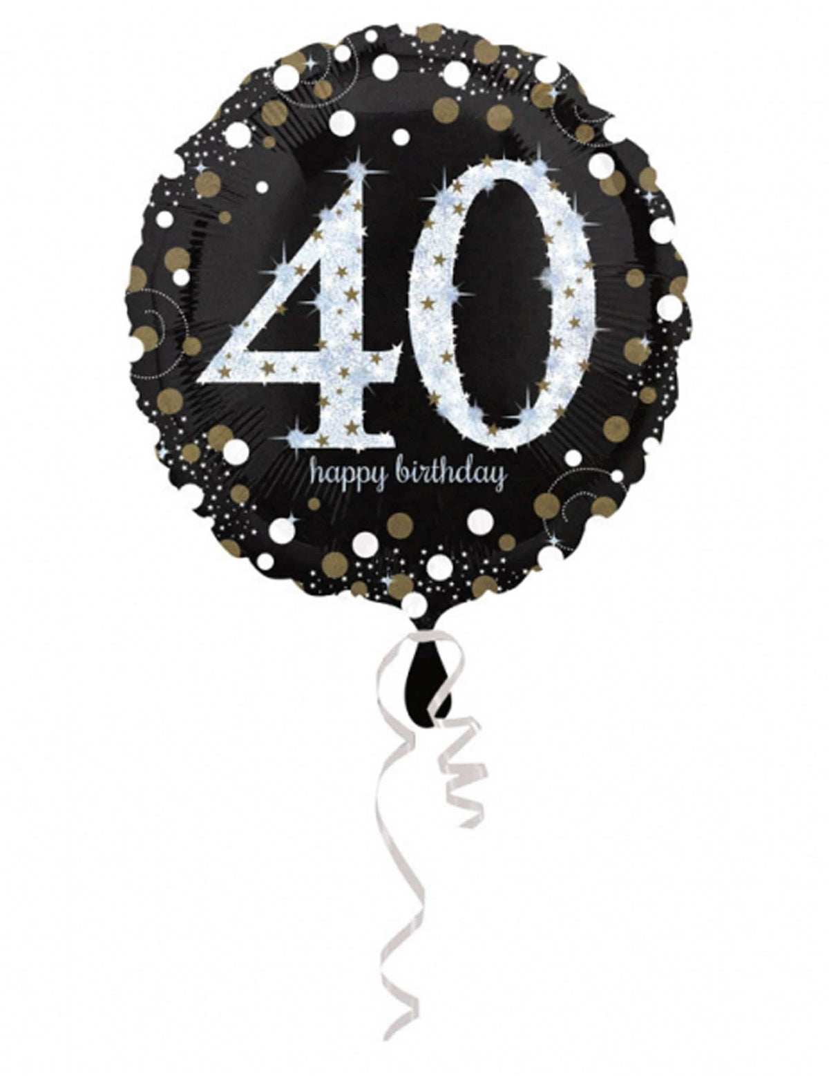 Balon din aluminiu Happy Birthday strălucitor 40 pentru aniversare negru și auriu