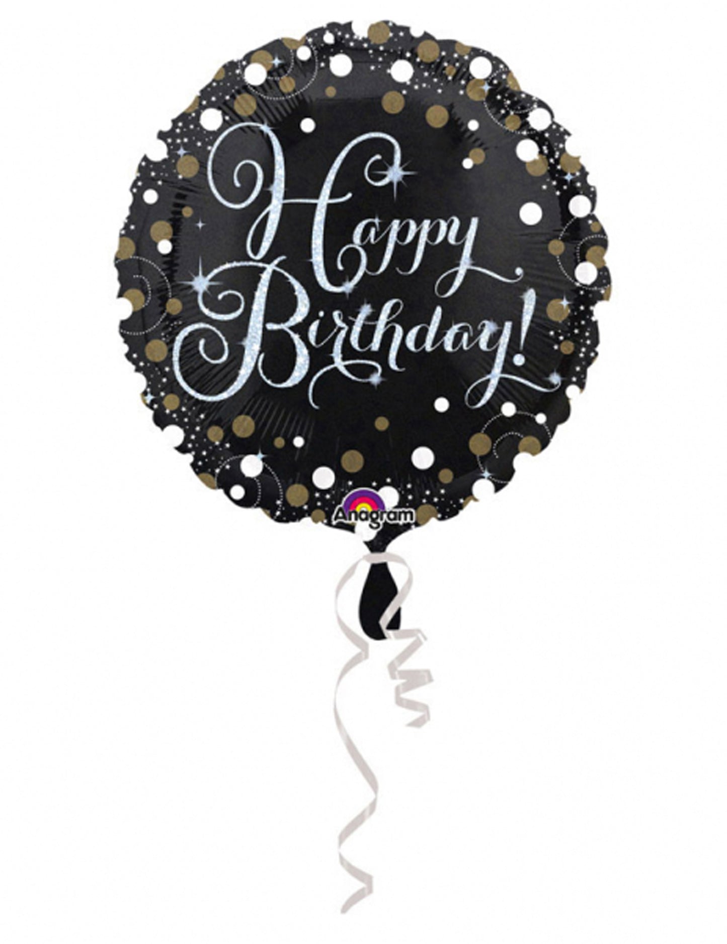 Ballon aluminium Happy Birthday scintillant pour anniversaire noir et or