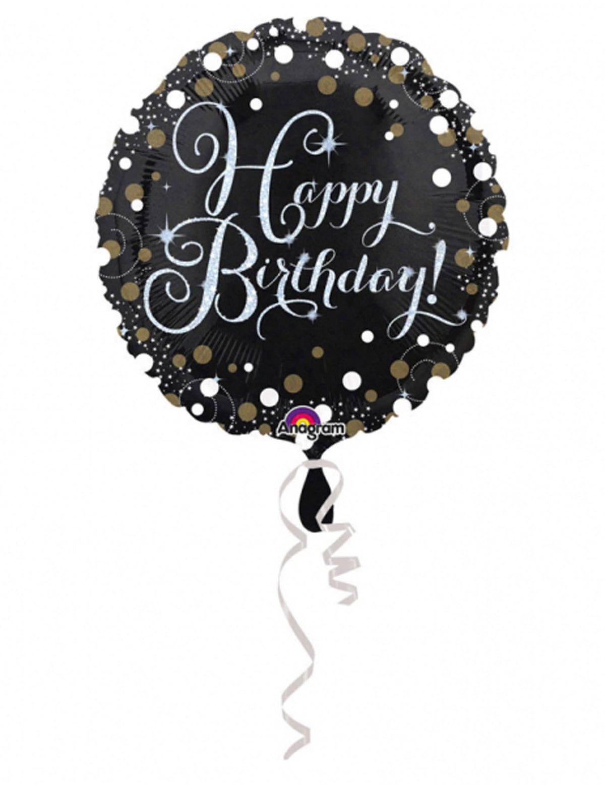 Balon din aluminiu Happy Birthday strălucitor pentru aniversare negru și auriu