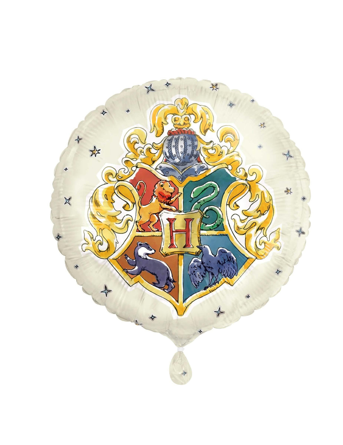 Balon din aluminiu Harry Potter alb crem cu blazonul Hogwarts-ului