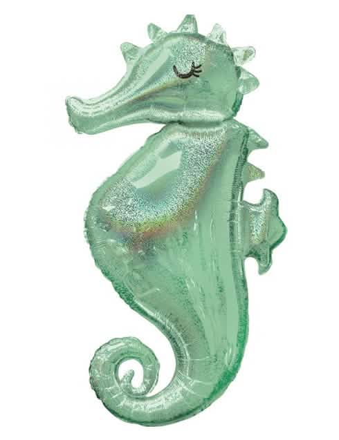 Balon din aluminiu căluț de mare pentru decorare aniversare sirene verde irizat
