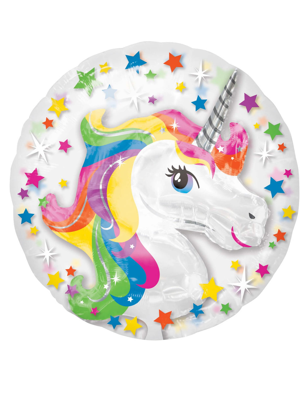 Balon din aluminiu unicorni rotund curcubeu cu stele multicolore
