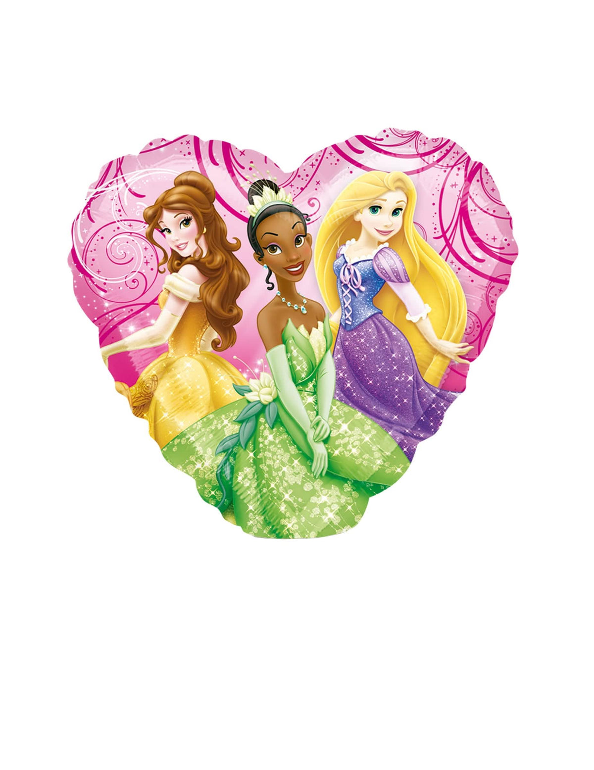 Detaliile personajelor bella, Tiana și Rapunzel de pe balonul din aluminiu prințese Disney