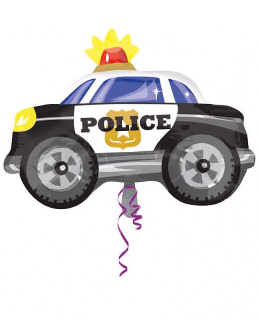 Balon din aluminiu mașină de poliție pentru aniversare alb și negru cu girofar