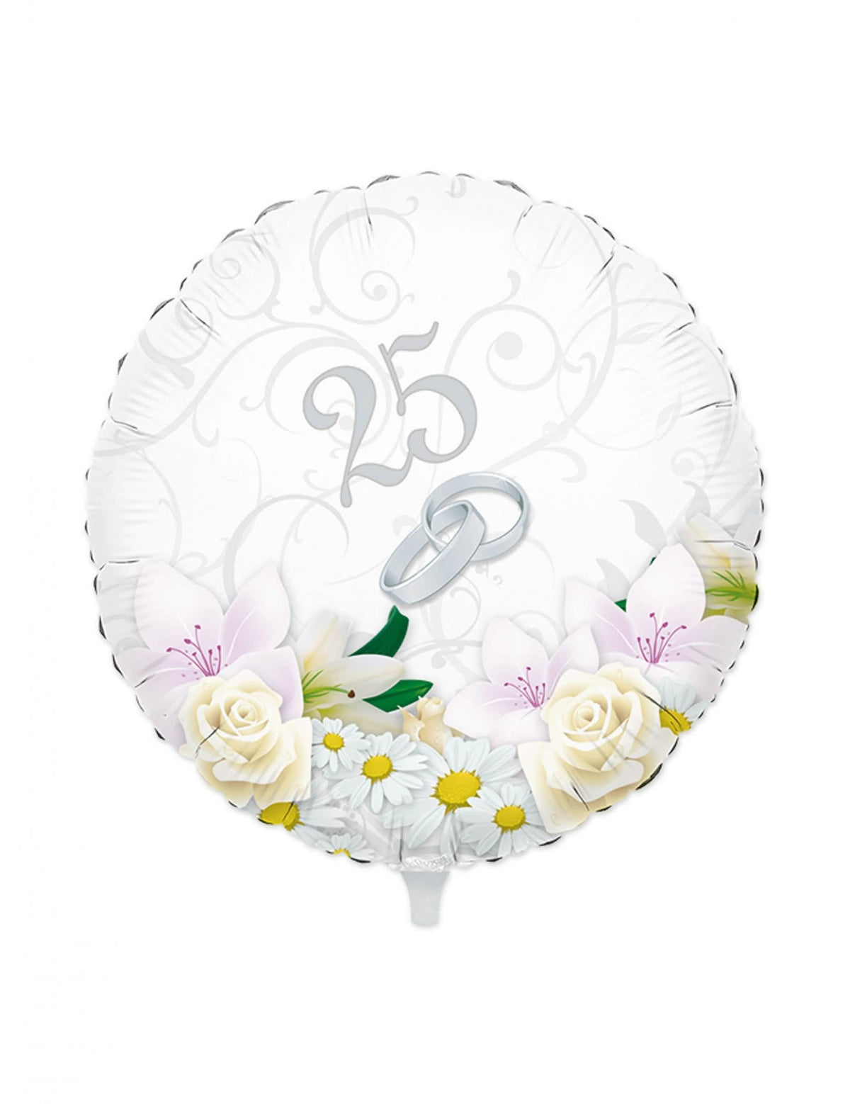 Balon din aluminiu pentru 25 de ani de căsătorie, de petrecere, argintiu cu flori