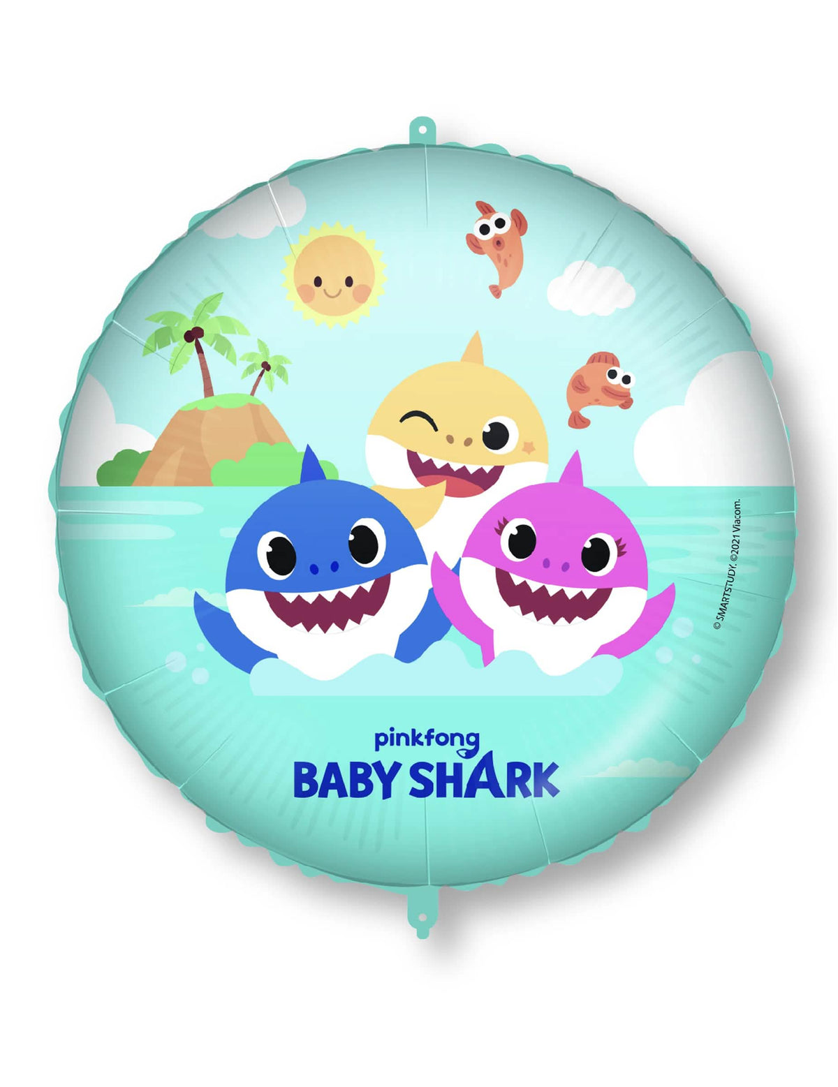 Balon din aluminiu Baby Shark pentru copil albastru turcoaz cu personaje rechini