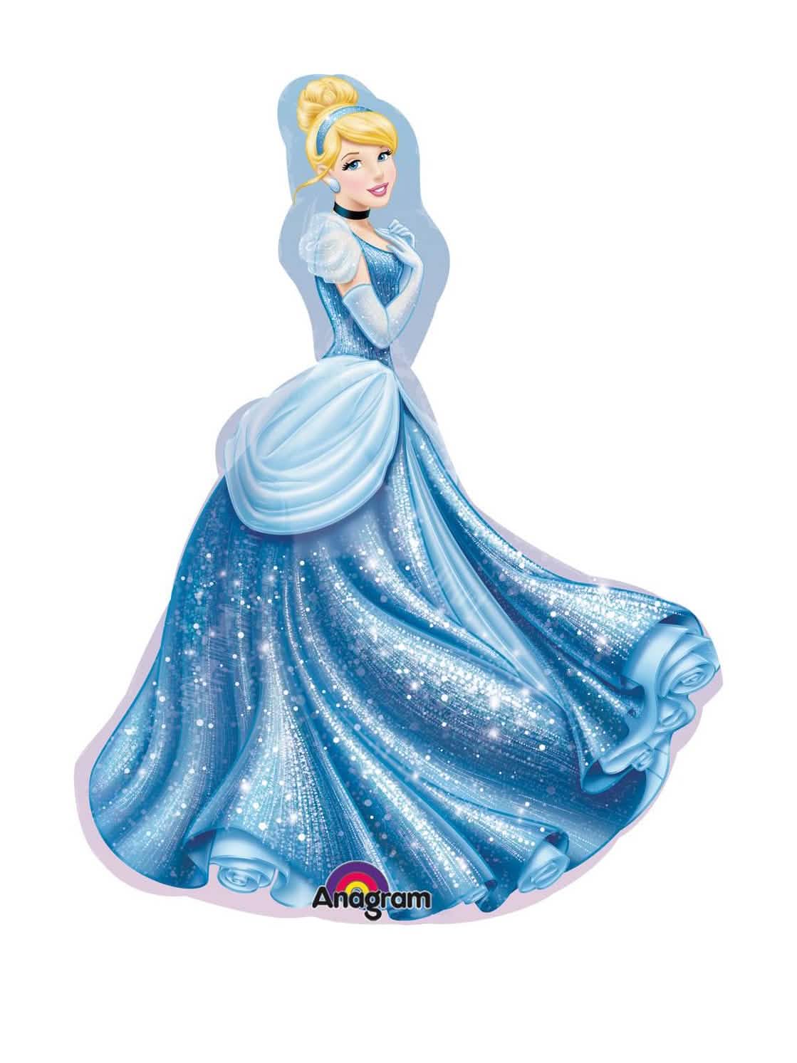 Balon din aluminiu Cenușăreasa Disney pentru copil albastru cu sclipici