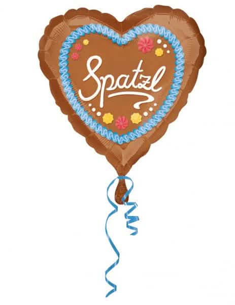 Balon din aluminiu în formă de inimă festivalul berii maro cu motiv de turtă dulce și inscripția Spatzl