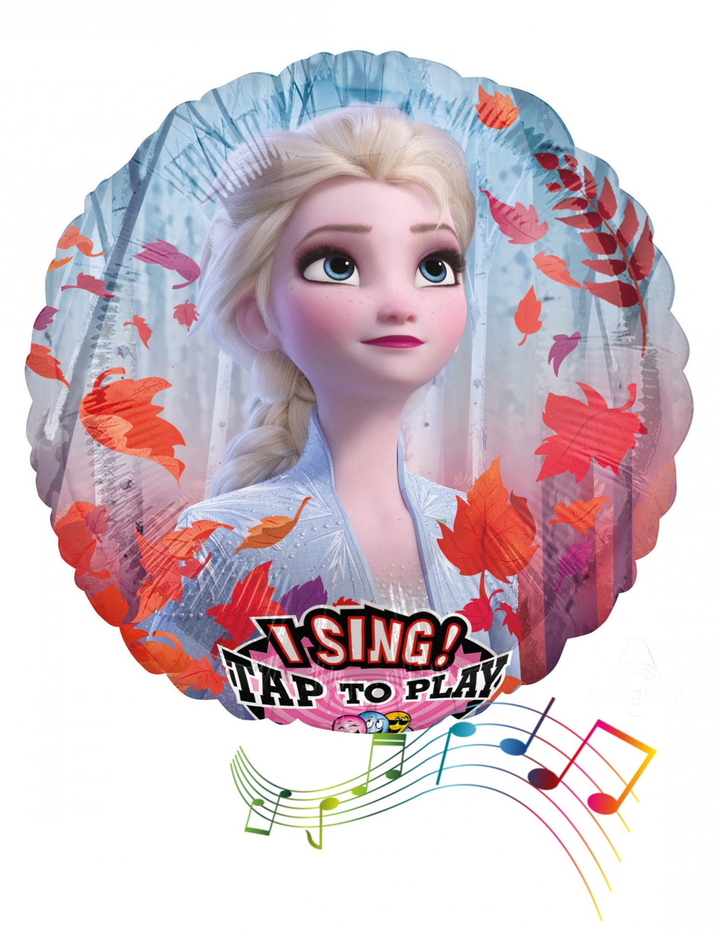 Ballon en aluminium musical La Reine des Neiges 2 pour enfant bleu avec Elsa et feuilles d'automne