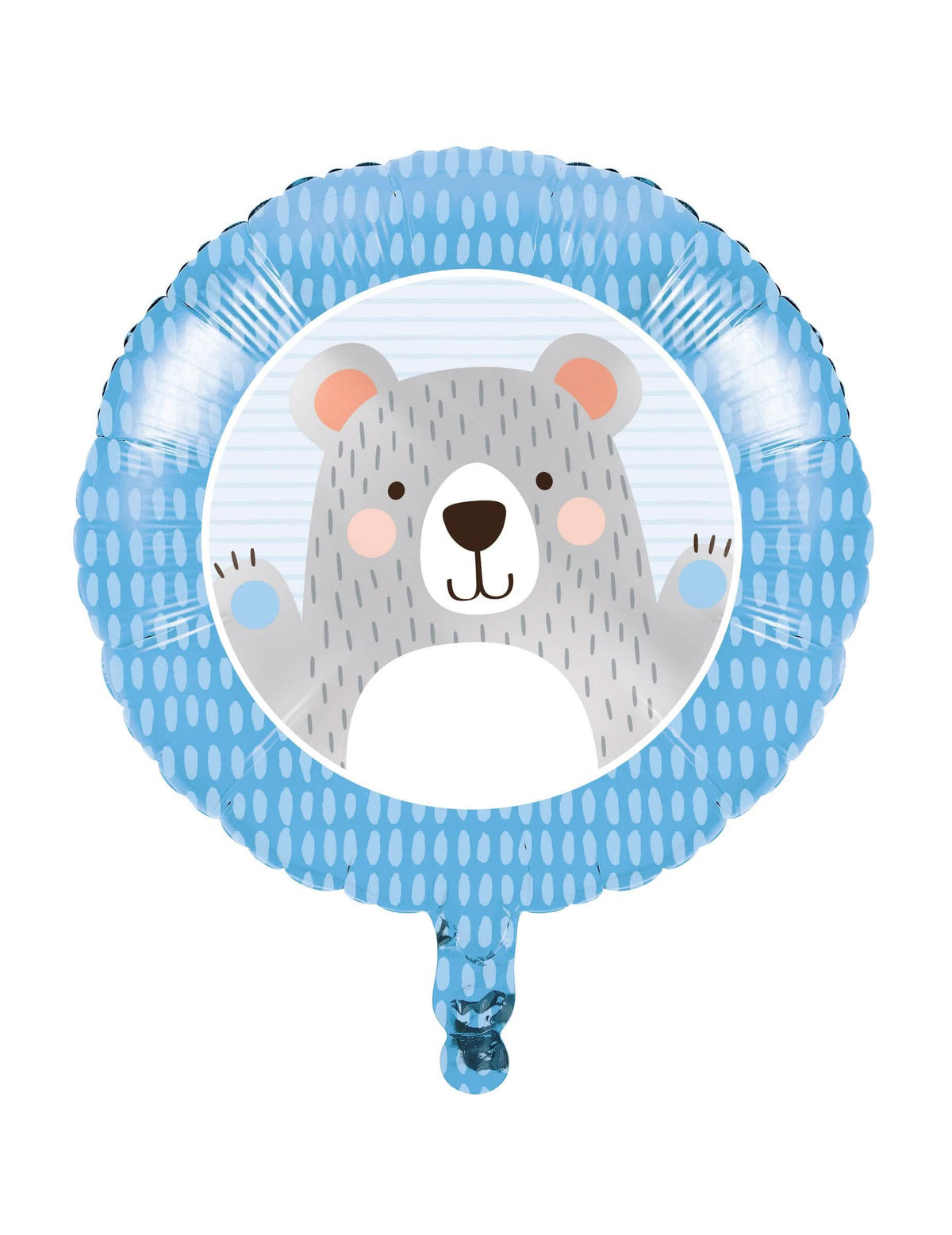 Balon din aluminiu cu ursuleț mic gri pentru baby shower albastru