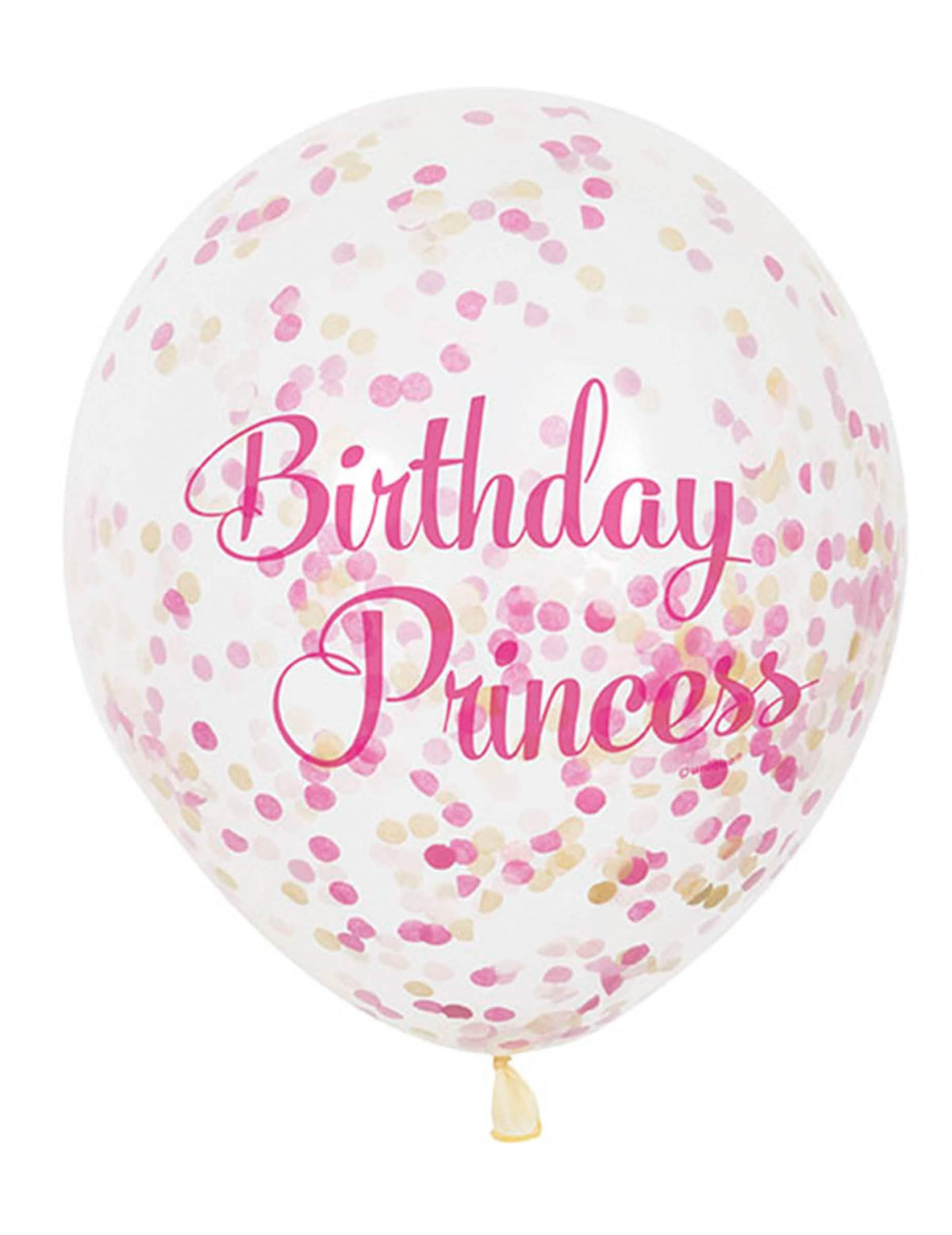 Set de 6 baloane din latex Birthday Princess pentru fată cu confetti roz și auriu