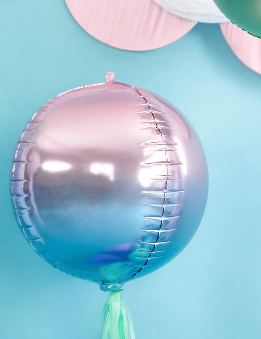 Balon sferă din aluminiu roz și albastru gradient 35 cm heliu gonflabil