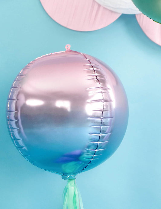 Balon sferă din aluminiu roz și albastru gradient 35 cm heliu gonflabil