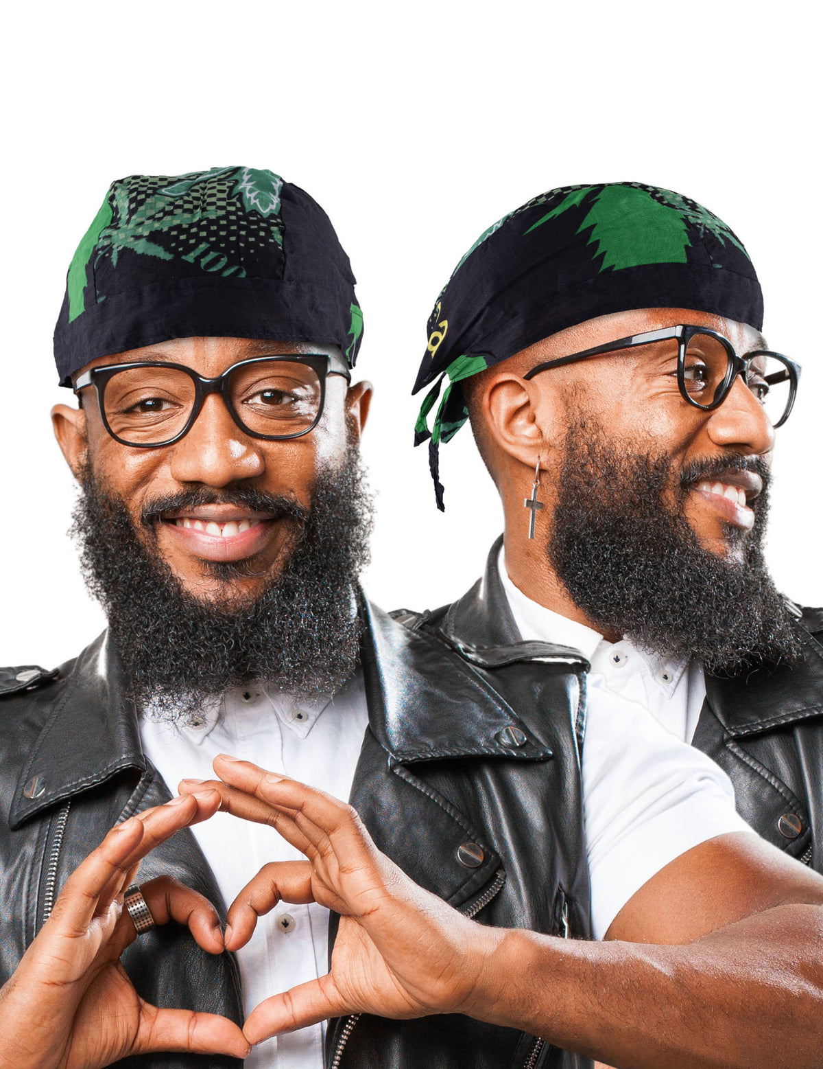 Bandana rasta Jamaïque pour homme noir avec motifs feuilles vertes