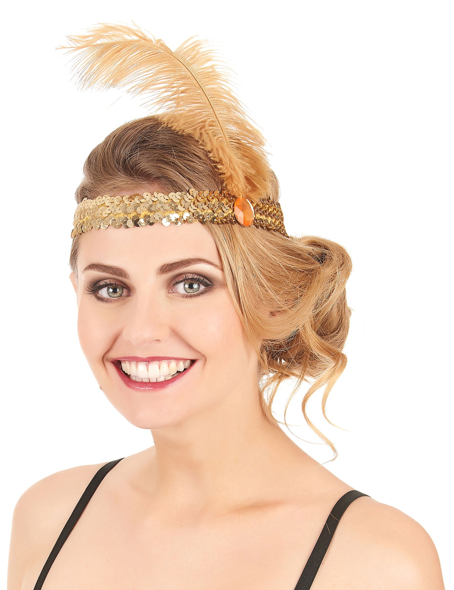 Charleston Banner cu paiete și pene feminine aurite