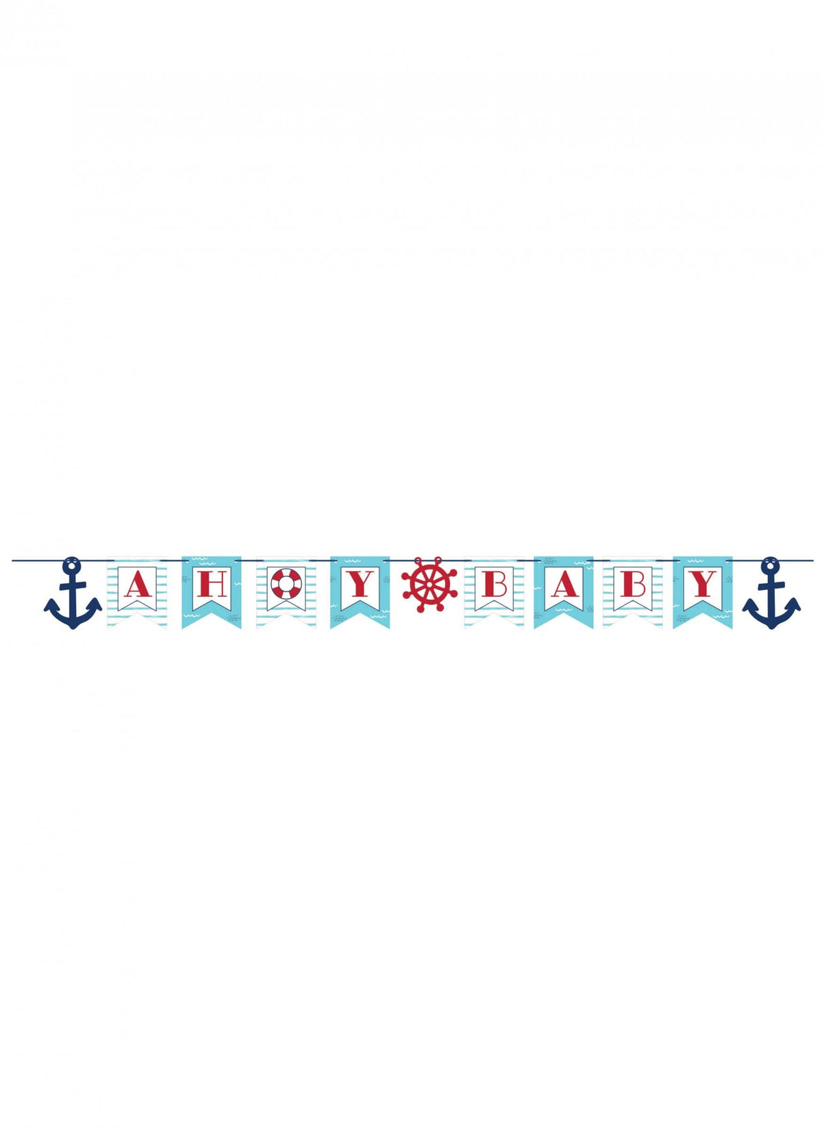 Banner din carton ahoy bebeluș micuț bărcuță temă marină pentru bebeluș albastră și roșu