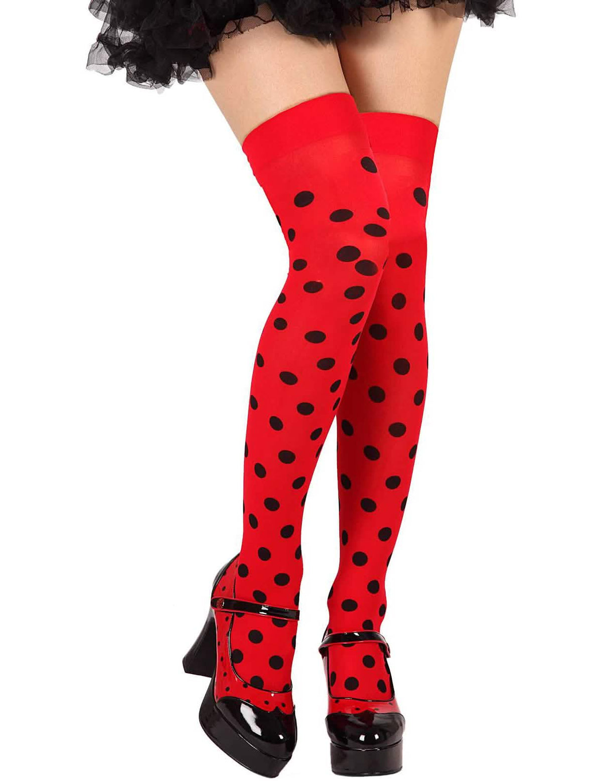 Bas coccinelle pour femme rouge à pois noirs