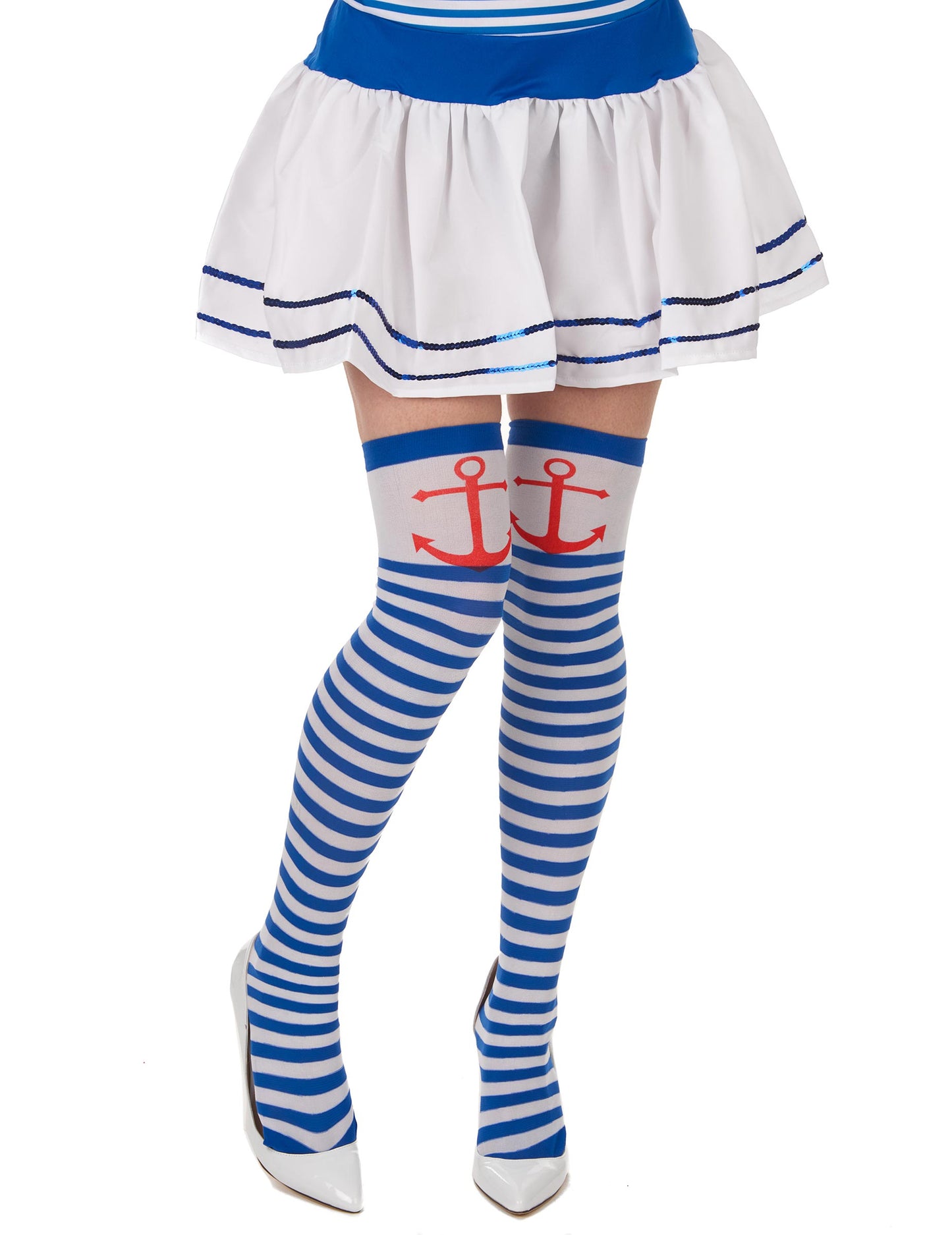 Ciorapi marini cu dungi albastre și albe pentru femei cu ancoră roșie