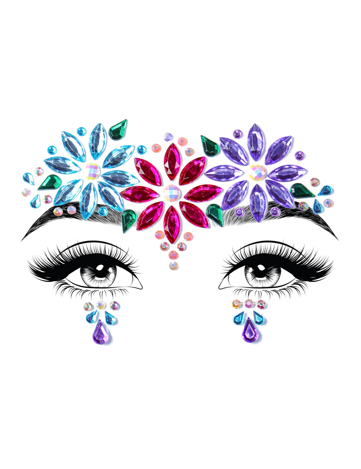 Bijoux pour visage adhésifs dahlia pour femme multicolores