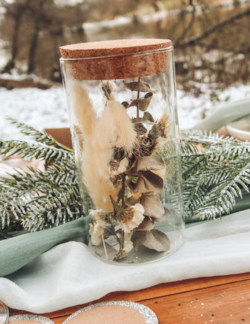 Borcan din sticlă cu pampoane și eucalipt 12,5 cm