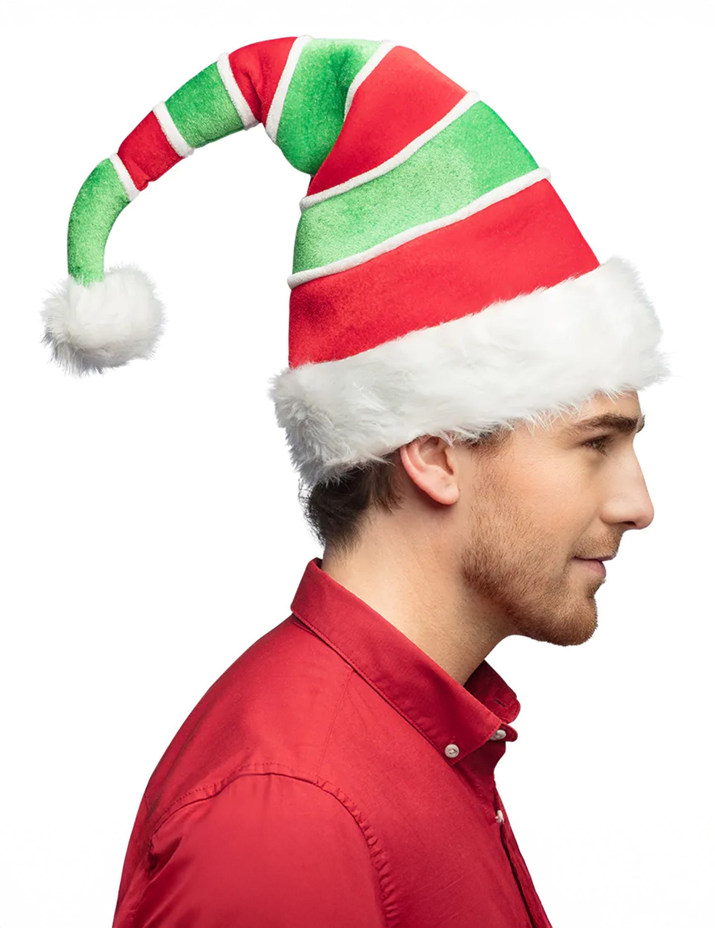 Bonnet de Noël rayé rouge et vert adulte