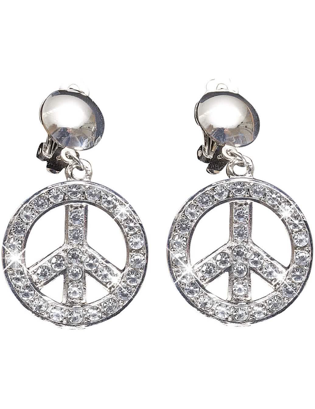Cercei peace and love pentru adult argintii cu strasuri
