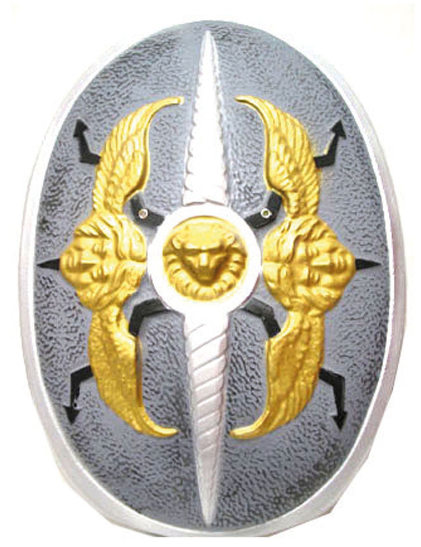 Bouclier ailes d'ange pour adulte gris et doré avec tête de lion