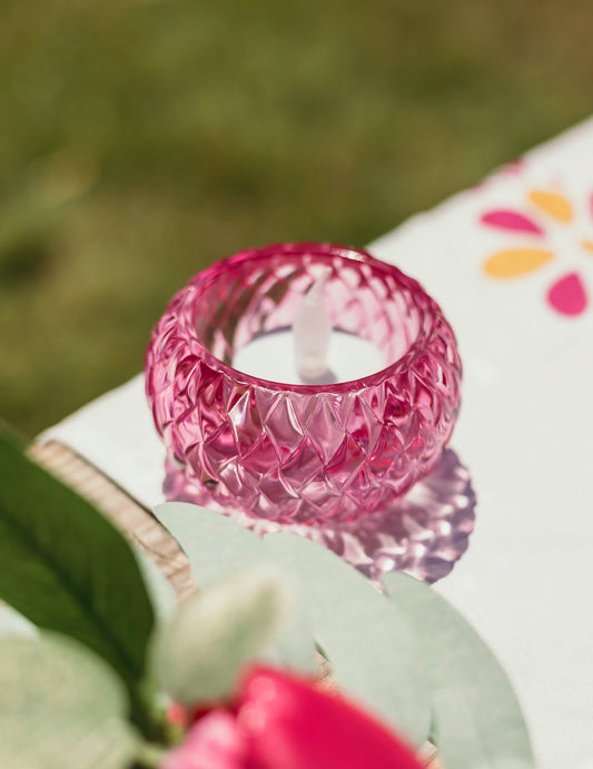 Suport de lumânare din cristal roz 7.5 x 4 cm