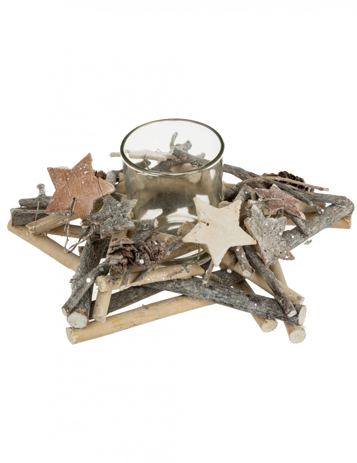 Suport de lumânare în formă de stea cu bază din lemn, 20 x 8 cm cadru natural