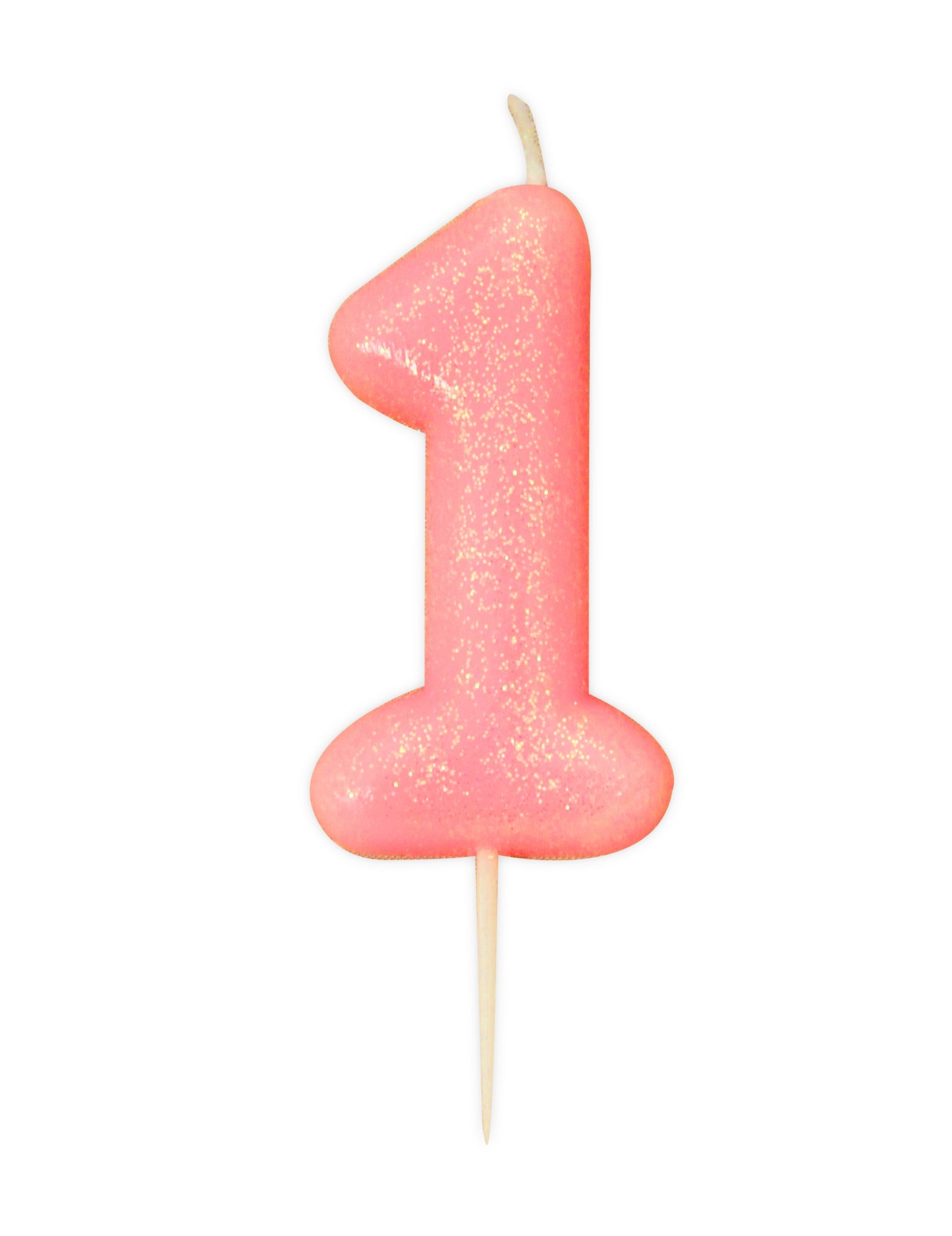 Lumânare cifră 1 roz irizat 9 cm cu sclipici