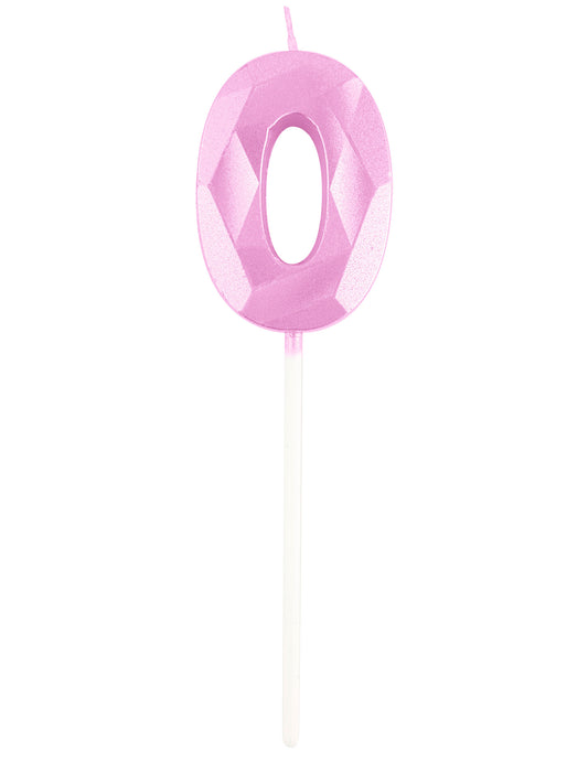 Détail du chiffre 0 de la bougie chiffre pour anniversaire rose pastel effet diamant