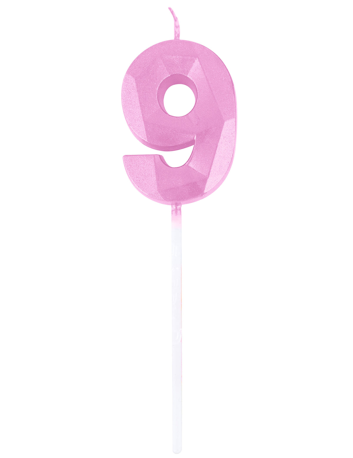 Chiffre 9 de la bougie chiffre rose pastel effet diamant pour anniversaire