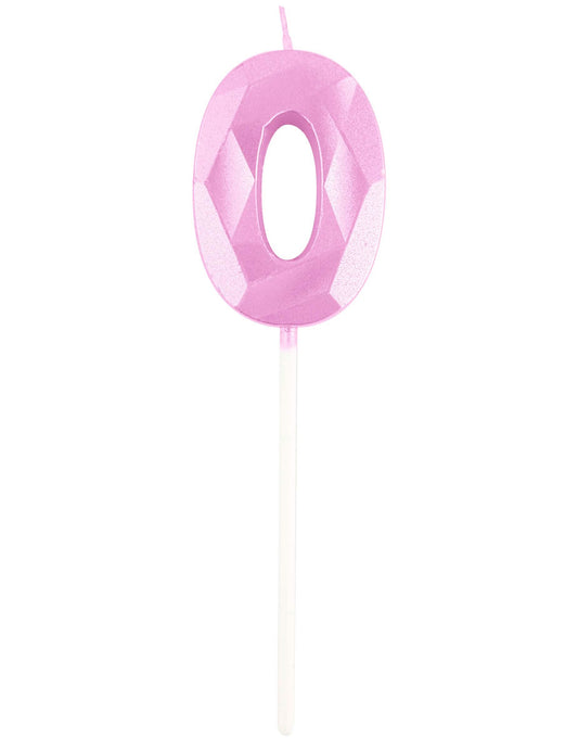 Détail du chiffre 0 de la bougie chiffre pour anniversaire rose pastel effet diamant