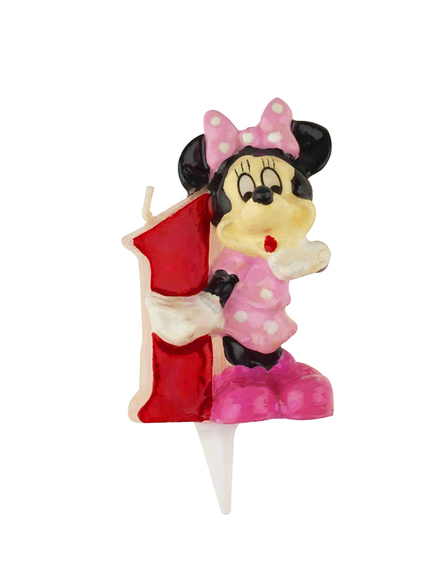 Bougie chiffre 1 Minnie pour enfant rose et rouge