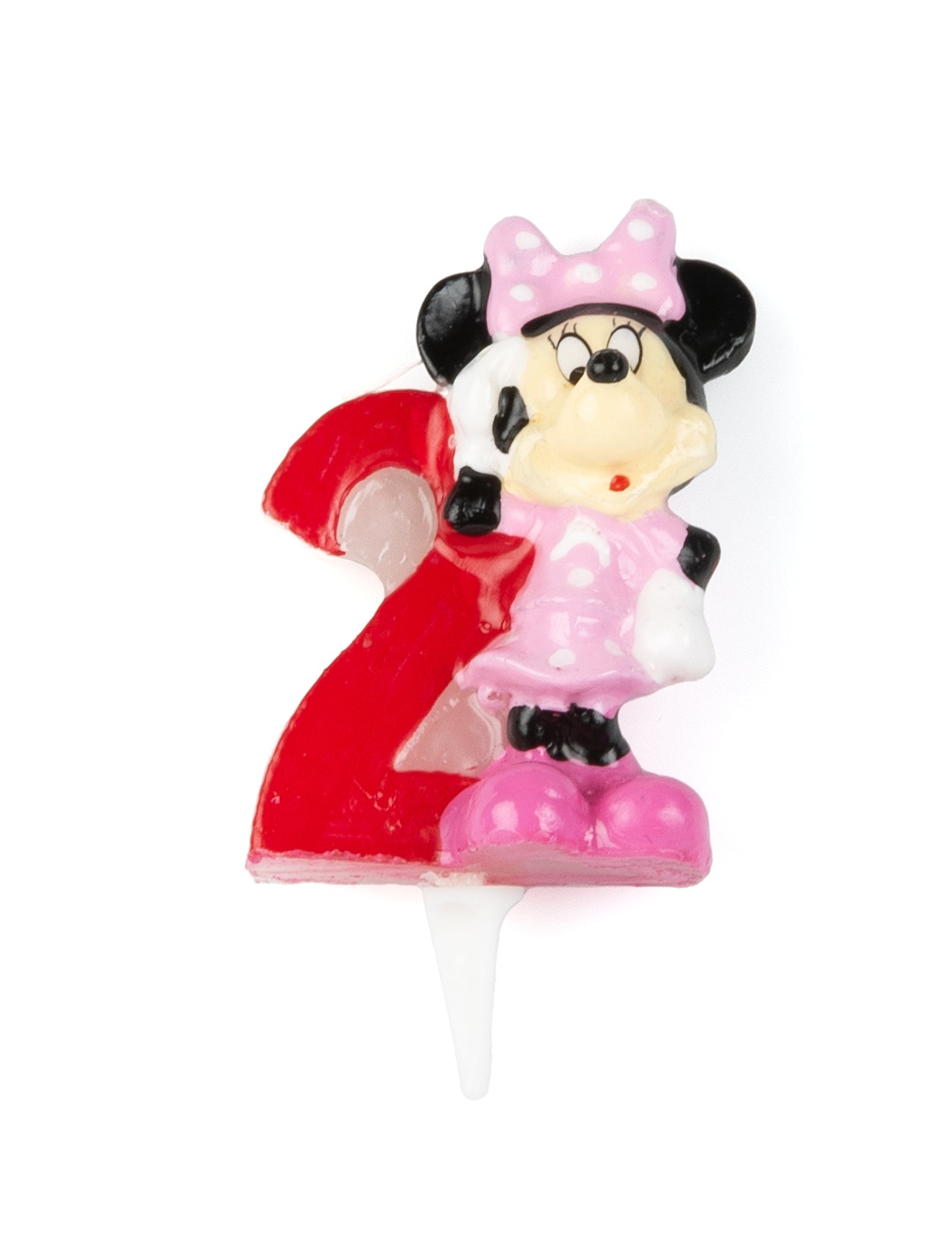 Bougie chiffre 2 Minnie pour enfant rose et rouge