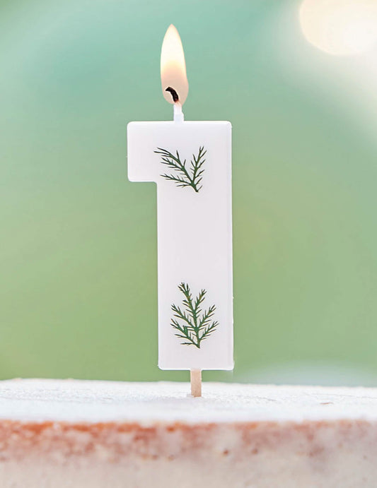 Numéro 1 de la bougie chiffre feuilles naturelles pour anniversaire