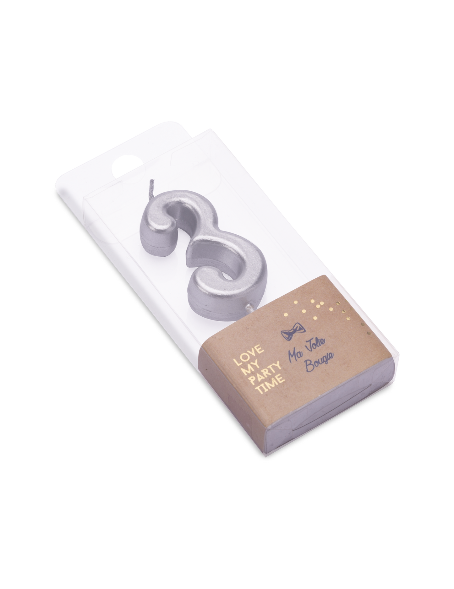 Lumânare de ziua de naștere cu numărul 3, argintiu metalic, 4.3 cm cu vârf