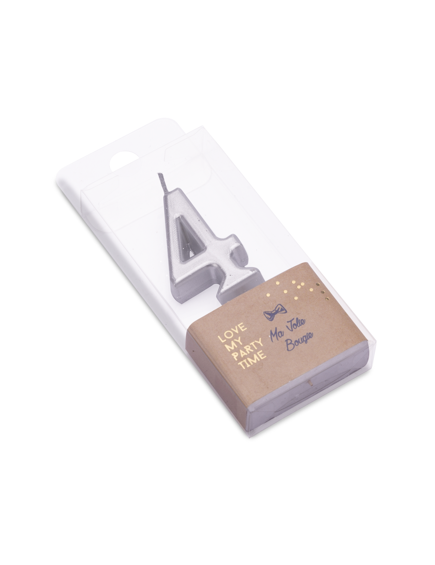 Lumânare de ziua de naștere cu numărul 4, argintiu metalic, 4.3 cm cu vârf